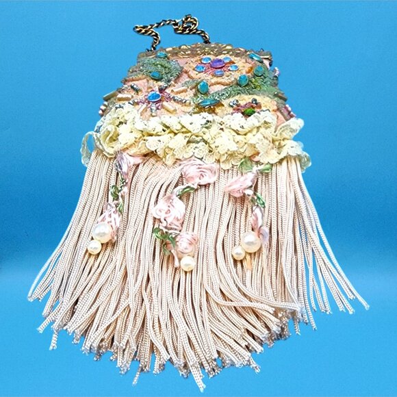 Victorian Purse Ornament Pink Beaded Lace Fringe Vintage Style Christmas v2 - Picture 10 of 10